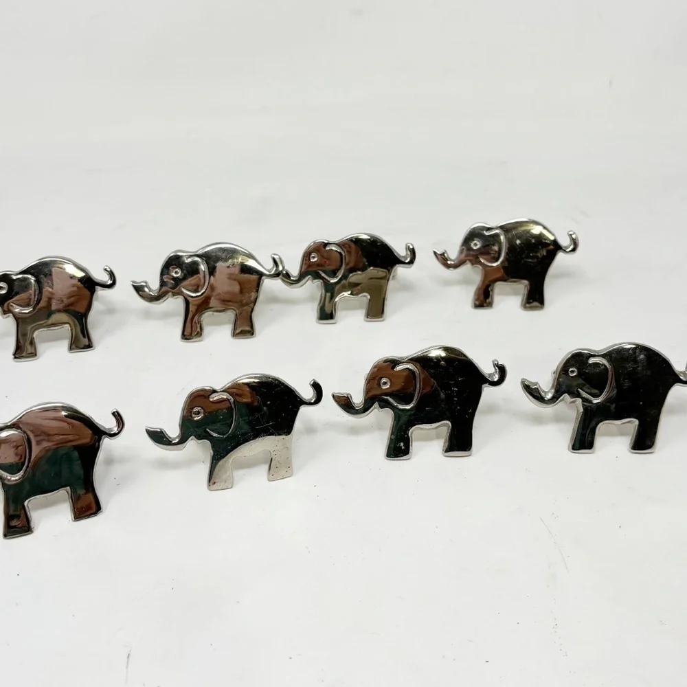 PIER 1 Set Of 8 Nickel Plated Elephant Napkin Rings 2.25” X 1.5” Detailed Trunk